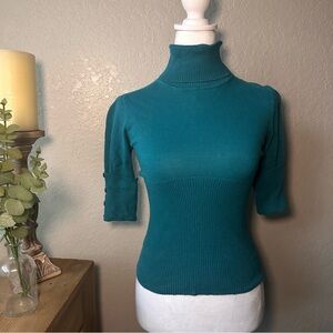 Y2K Cyrus Teal Ribbed Turtleneck Top